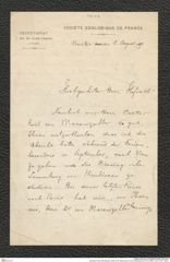 Nachlass Franz Steindachner, Brief von R. Blanchard an Franz Steindachner (01.08.1890), Inv.Nr. 40.01, Seite 1